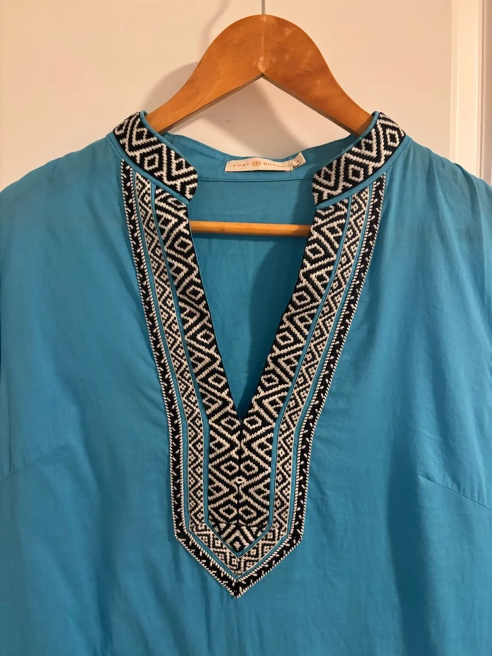 TORY BURCH Blue Cotton Embroidered Tunic Mini Dress Size 8